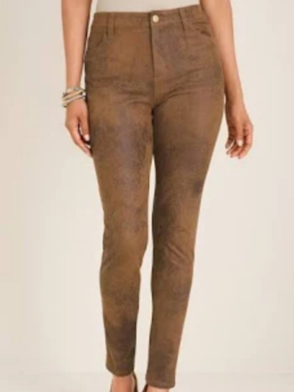NWT Chicos Petite 3 Womens 16 Faux Suede Leather Pants Worn Luggage Western Boho